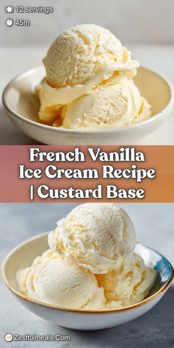 Close-up of a luscious, light yellow vanilla ice cream revealing tiny dark specks, suggesting real vanilla bean, with a so...