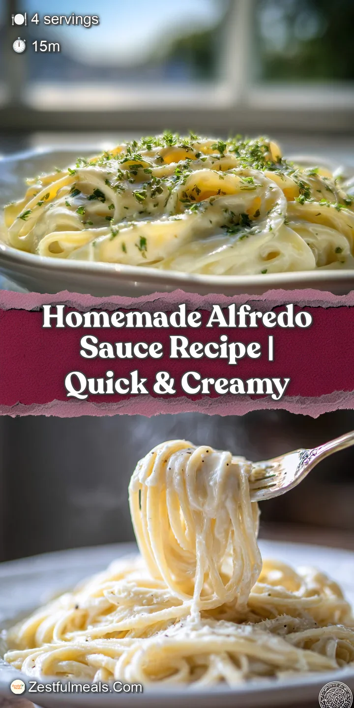 Close-up shows rich, glossy Alfredo sauce clinging to pasta; a generous sprinkle of grated Parmesan cheese glistens.