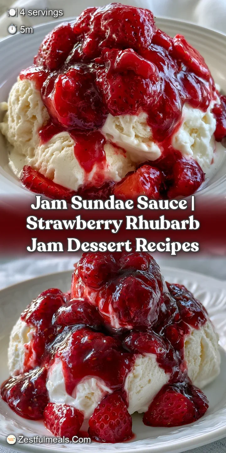 Close-up of viscous, ruby red fruit glaze dripping slowly down a velvety white scoop of frozen vanilla dessert.