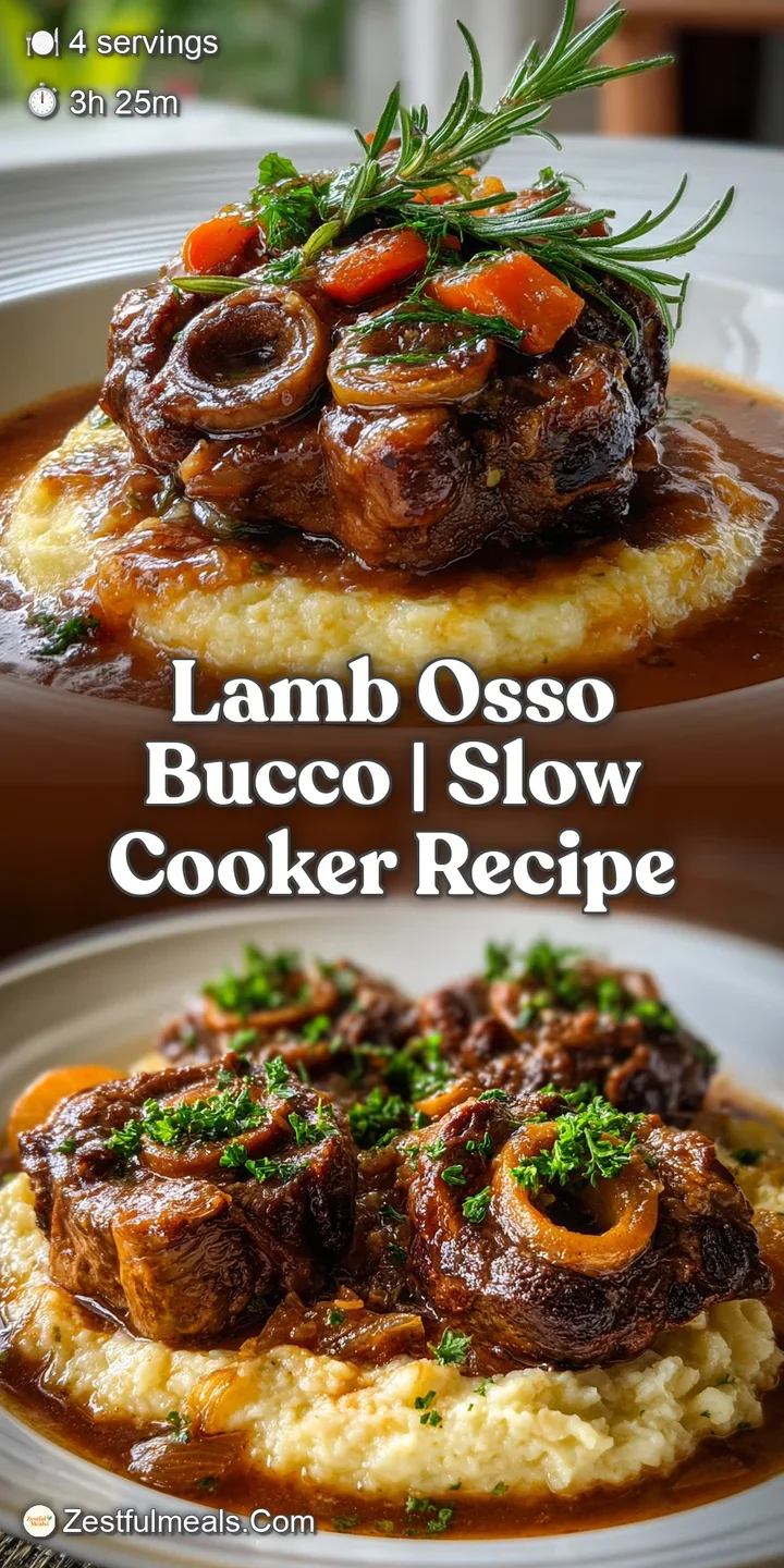 Close-up of a glistening lamb osso buco. See the rich, dark sauce clinging to the tender meat. Visual cues of warmth and s...
