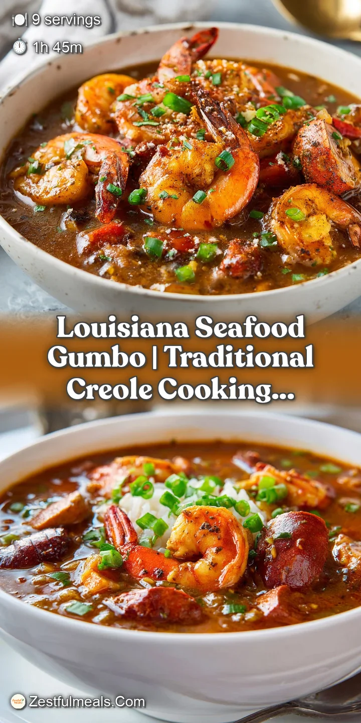Close-up of succulent shrimp and rich dark roux in a hearty seafood gumbo