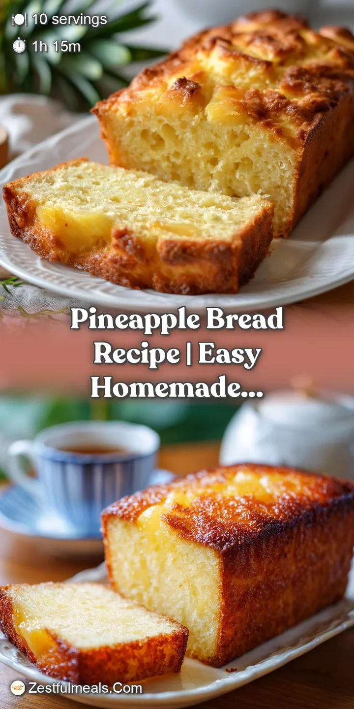 Moist, golden pineapple bread slice with a tender crumb, showcasing chunks of bright yellow fruit within.