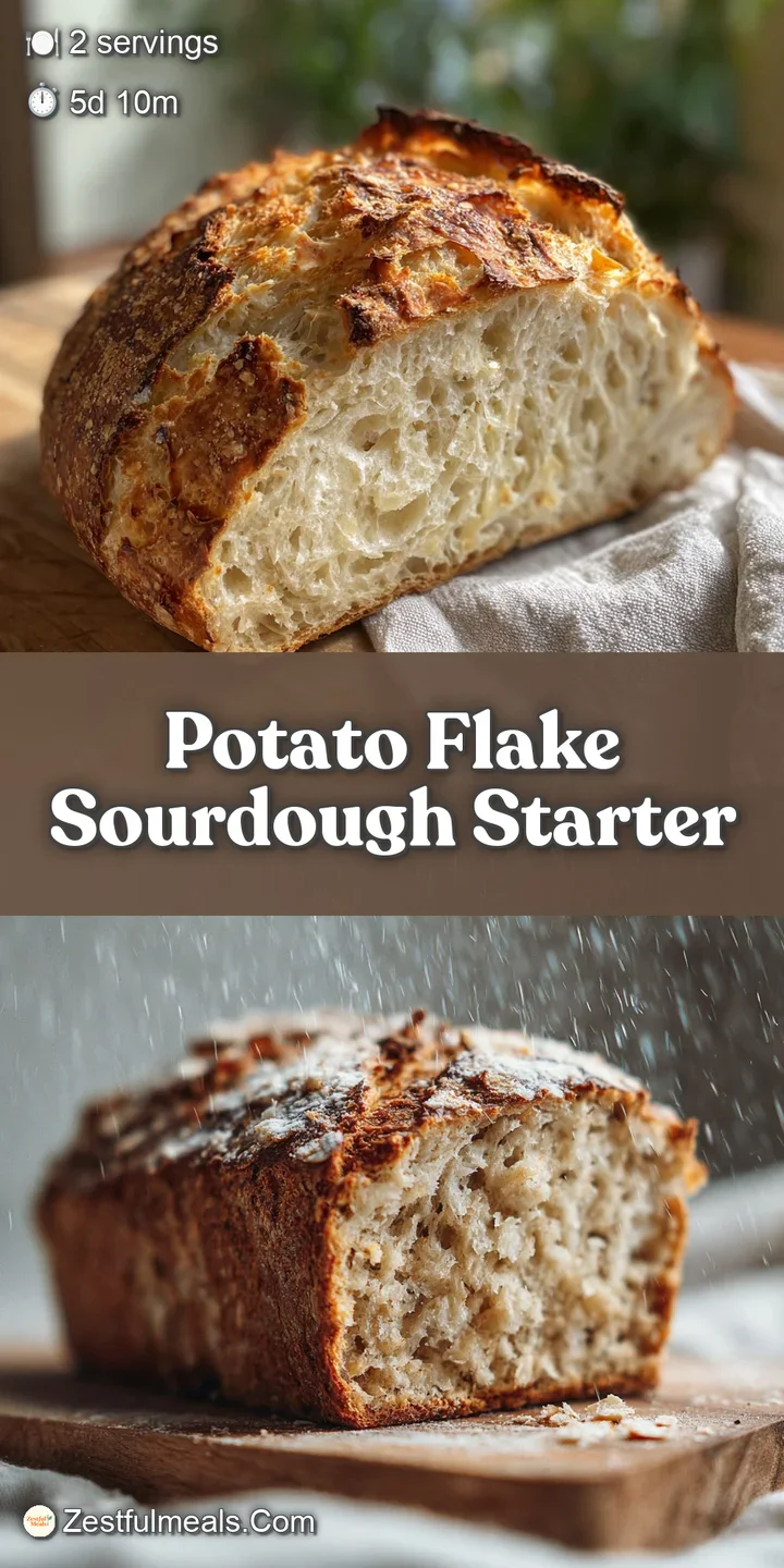 Close-up capturing the glossy sheen & irregular surface of potato flake sourdough, hinting at a tangy, almost cheesy aroma.