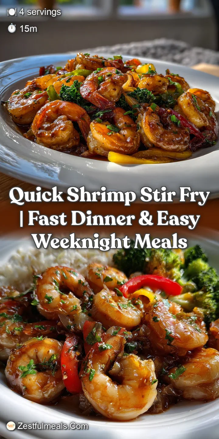 Close-up of tender shrimp and colorful vegetables glistening with a rich sauce. Textures from crispy to succulent, a tempt...