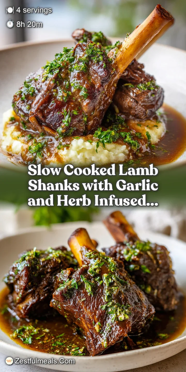 Close-up of fork-tender lamb, its dark meat glistening, swimming in savory, herb-infused gravy.