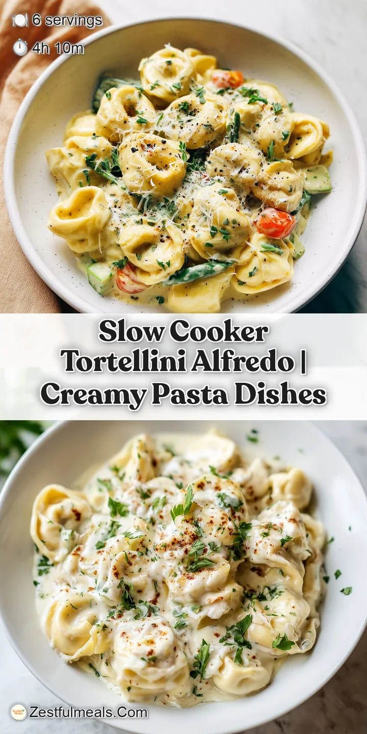 Close-up of tender tortellini coated in luscious, velvety Alfredo sauce with hints of black pepper.