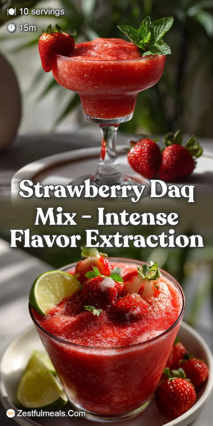 A close-up of a luscious, vibrant pink strawberry daiquiri, ice crystals visible, hinting at a refreshingly cool and velve...