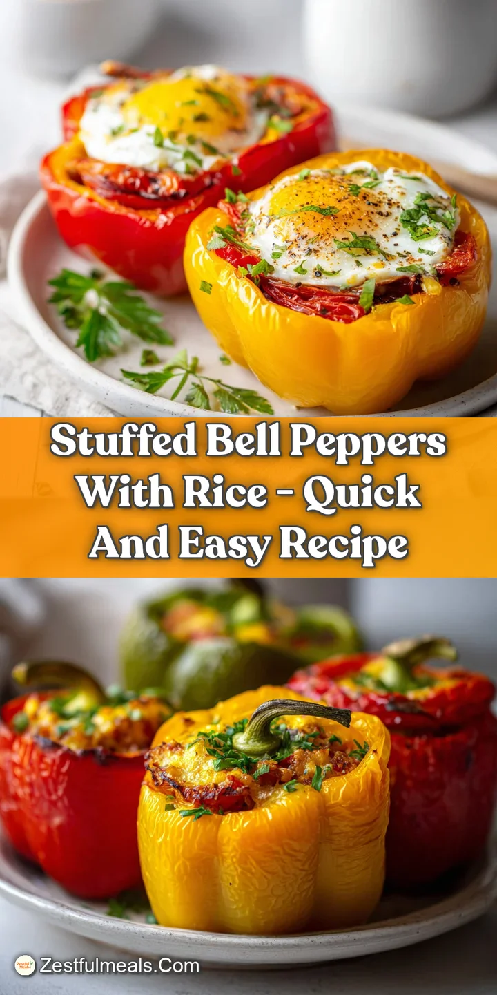 Close-up of a glossy, stuffed bell pepper. The rice filling peeks through, offering a glimpse of herbs and a rich, tomato ...