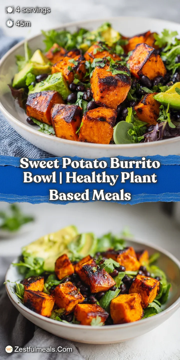 Close-up of roasted sweet potato chunks and creamy avocado slices drizzled with zesty lime crema and fresh herbs.