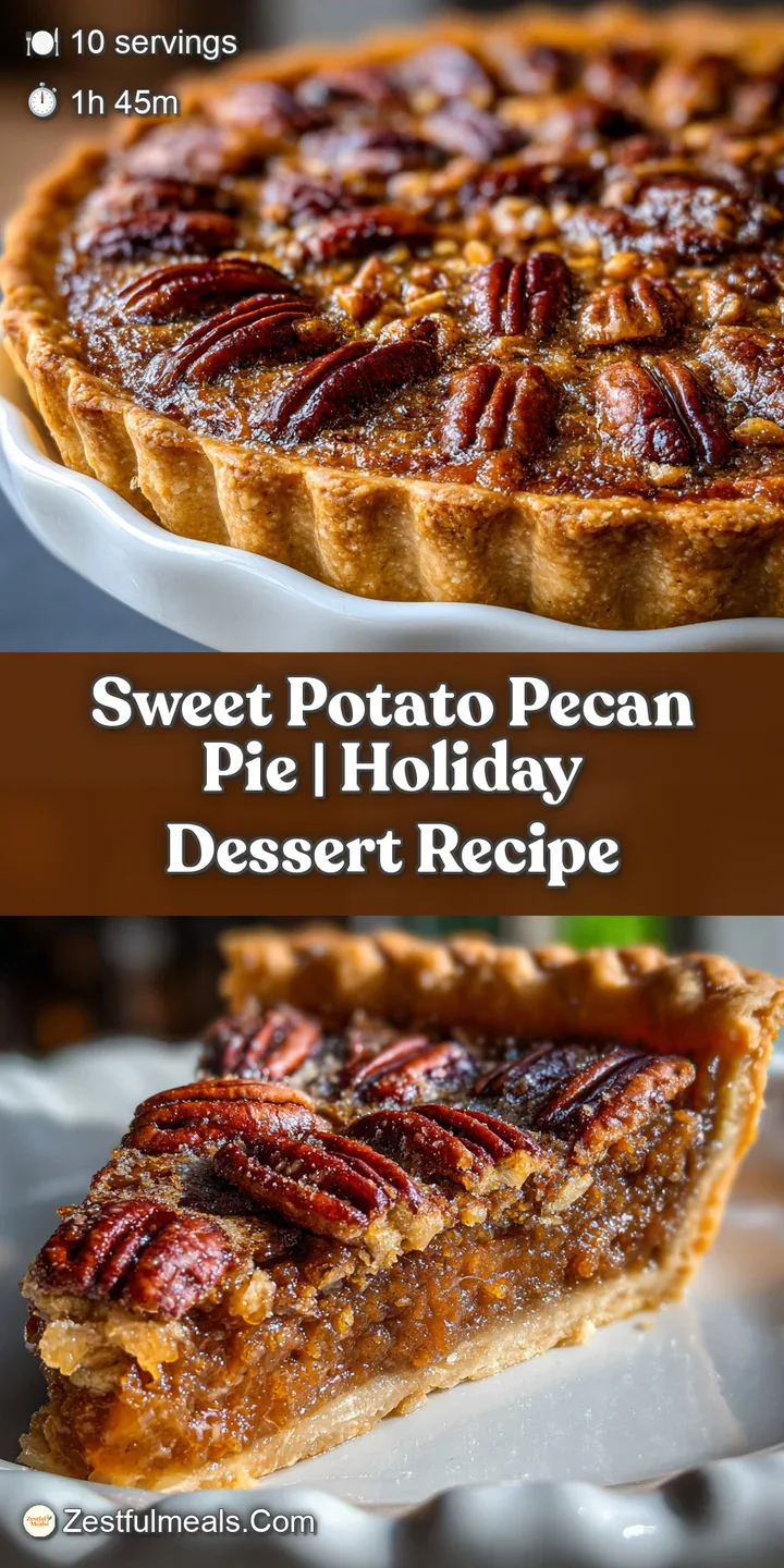 Close-up of sweet potato pecan pie, showing the creamy filling and crunchy texture of the pecan halves. Deep, warm autumna...