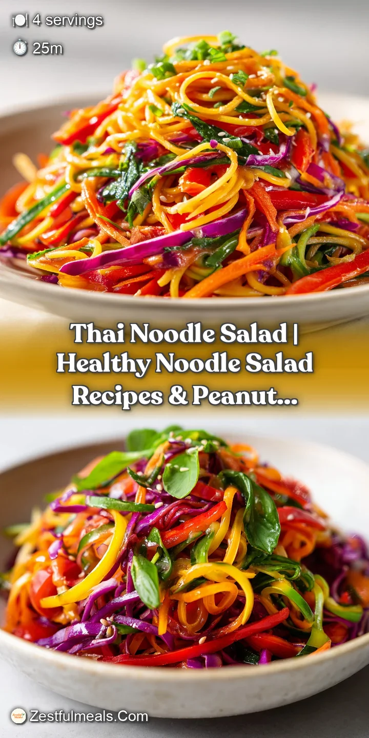 Close-up of glistening noodles tangled with bright julienned vegetables and a drizzle of peanut dressing.