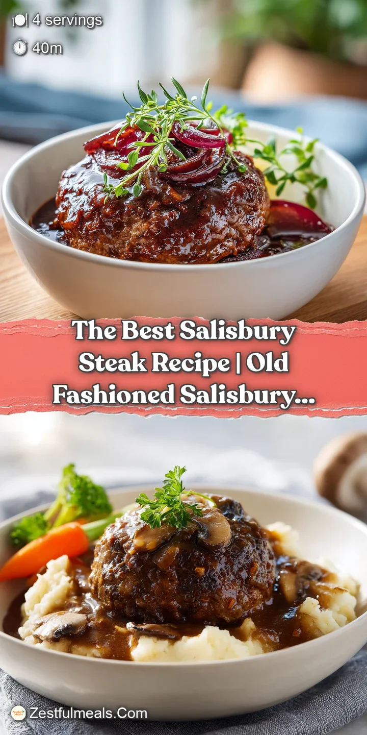Close-up of a perfectly seared Salisbury steak, revealing a tender texture, topped with bubbling, mushroom-packed gravy.