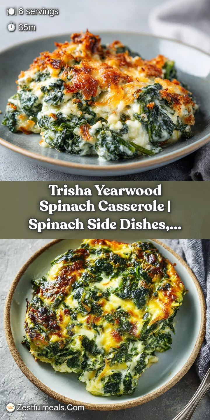 Close-up of rich, baked spinach casserole showing its thick, creamy texture and a slightly browned top.