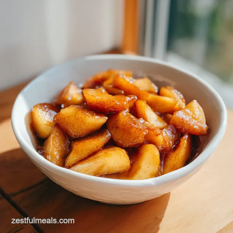 A delicate swirl of cream atop tender, spiced apple wedges, presented artfully on a white ceramic plate.
