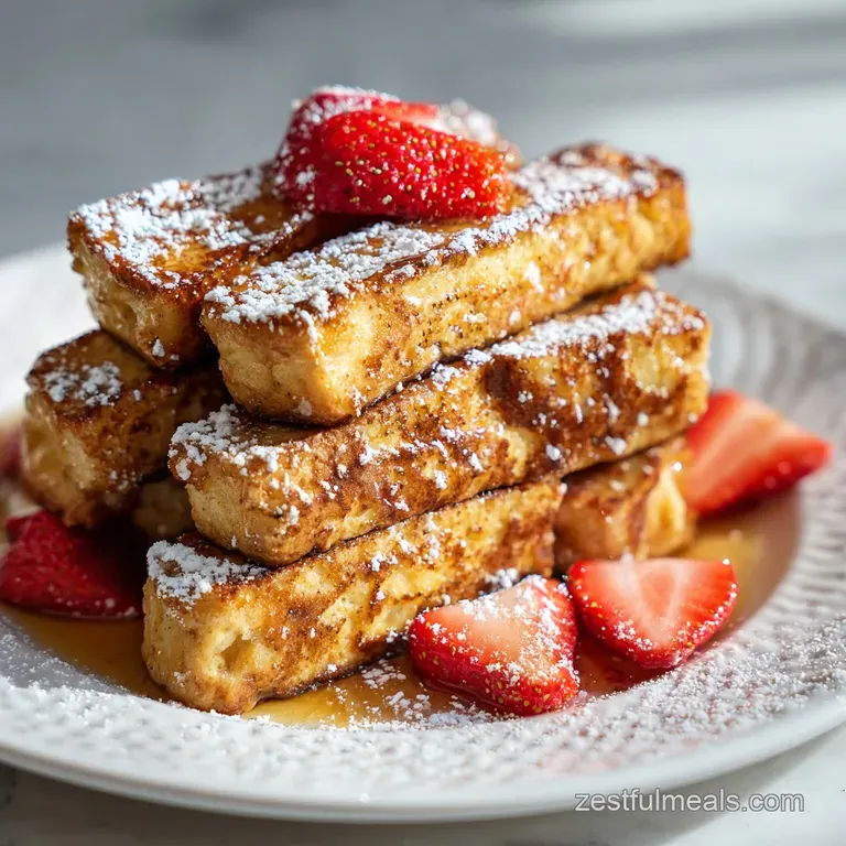 Crisp, golden French toast sticks drizzled with warm maple syrup & sprinkled with fresh raspberries for an elevated brunch.