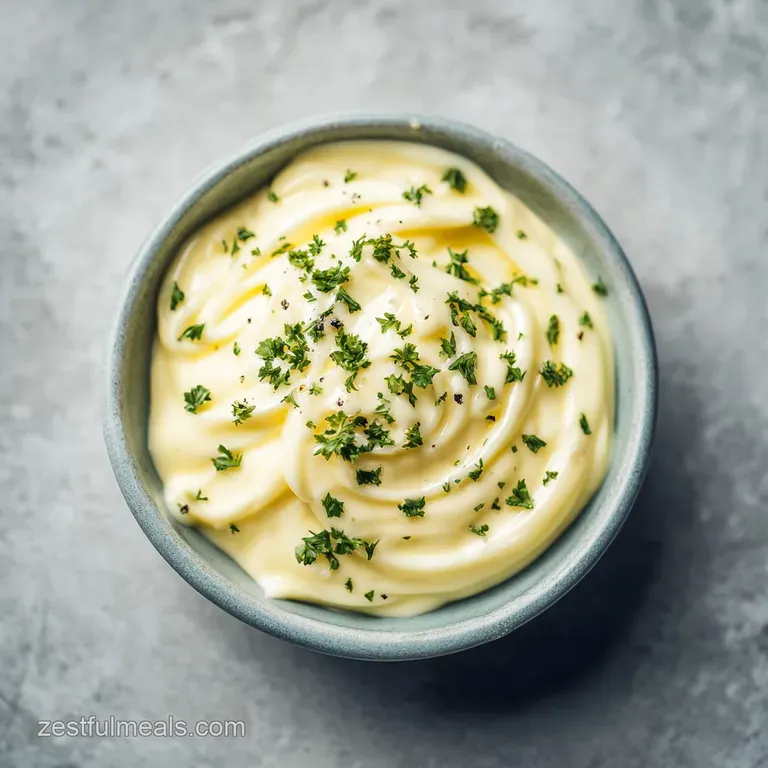 A swirl of rich, pale yellow aioli elegantly drizzled over golden-brown fries.
