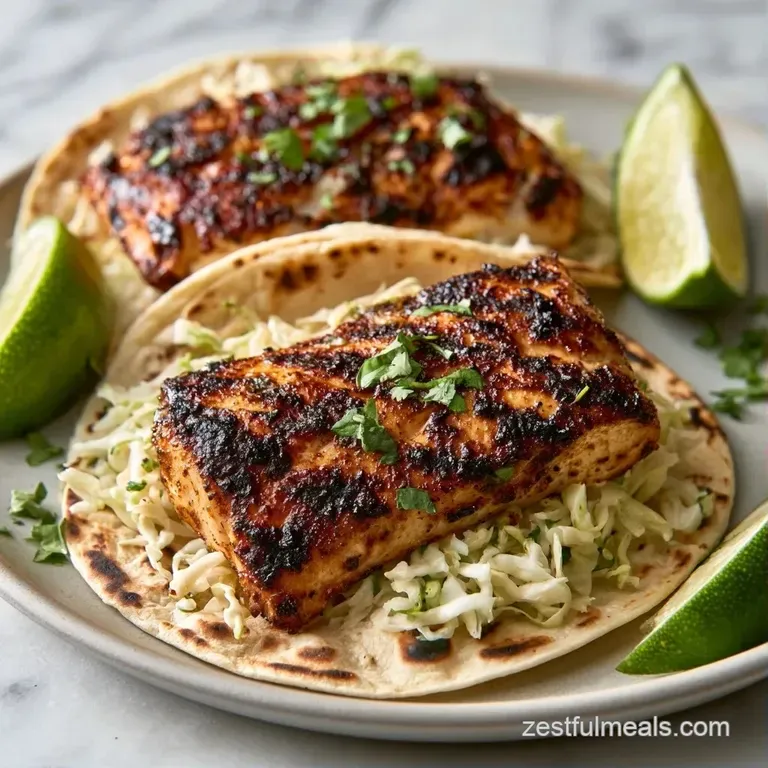 Three colorful tacos arranged on a matte black plate with lime wedges and a side of bright cilantro chutney.