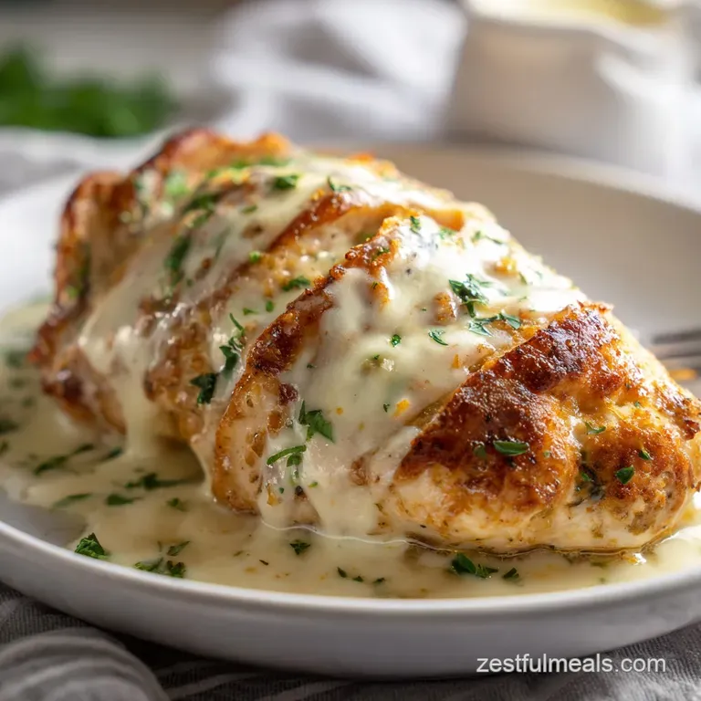 Crisp cordon bleu on a white plate with a generous pour of melted Swiss sauce. Side of vibrant steamed green beans adds co...