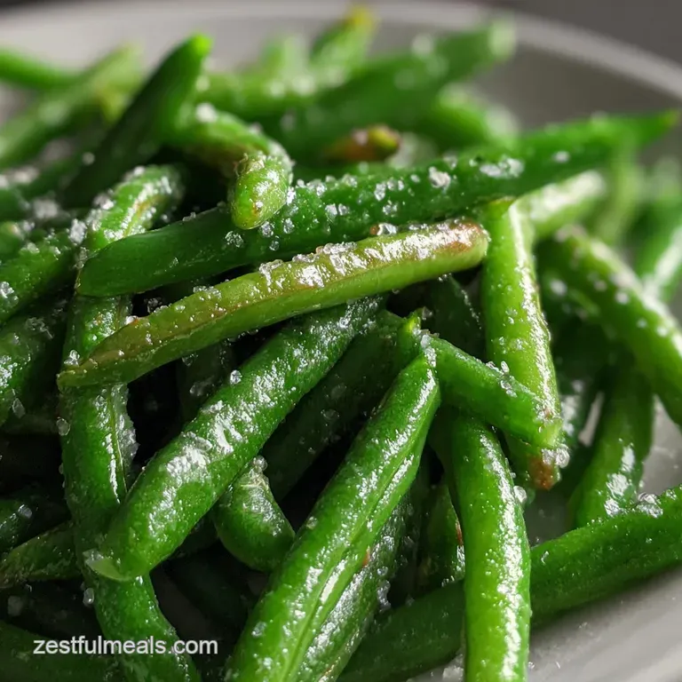 Tender, bright green beans artfully arranged in a small serving bowl, a scattering of sea salt adding a touch of elegance ...