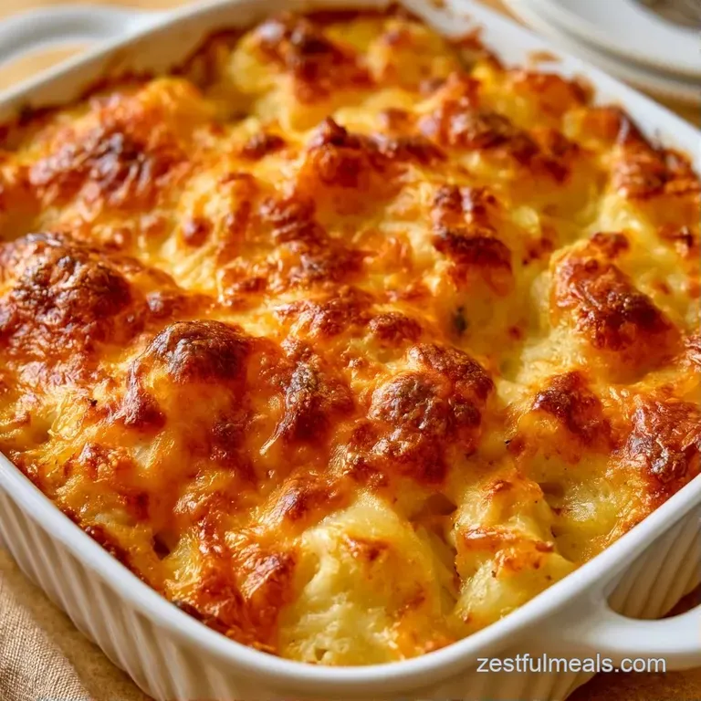 A square slice of bubbly potato bake on a white plate, topped with fresh chives and a sprinkle of black pepper.