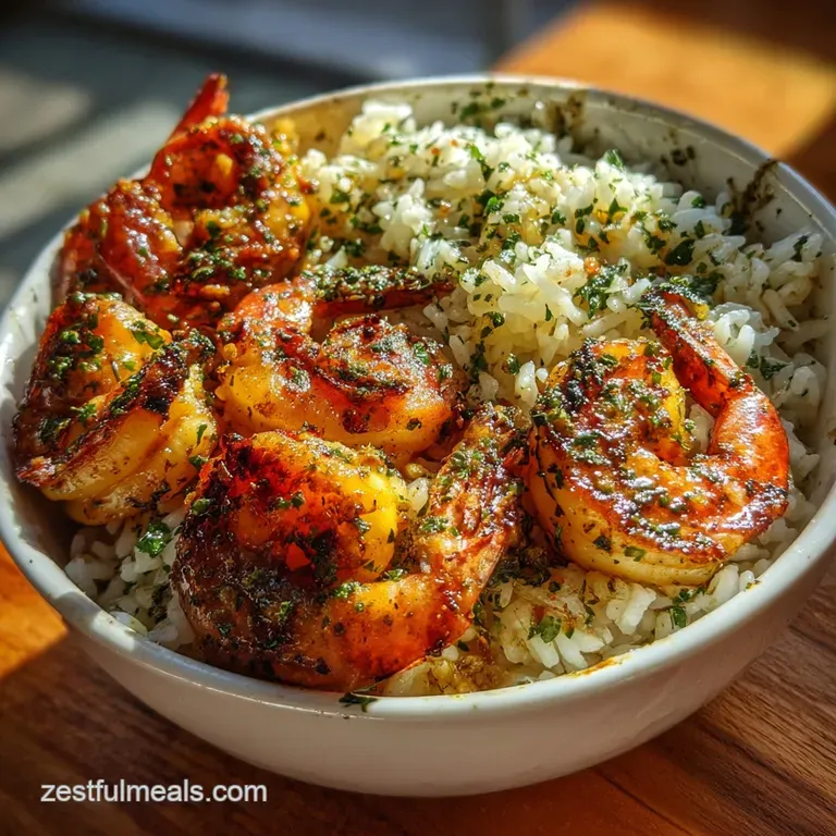 Creamy Garlic Butter Shrimp Bowl with Herb Rice