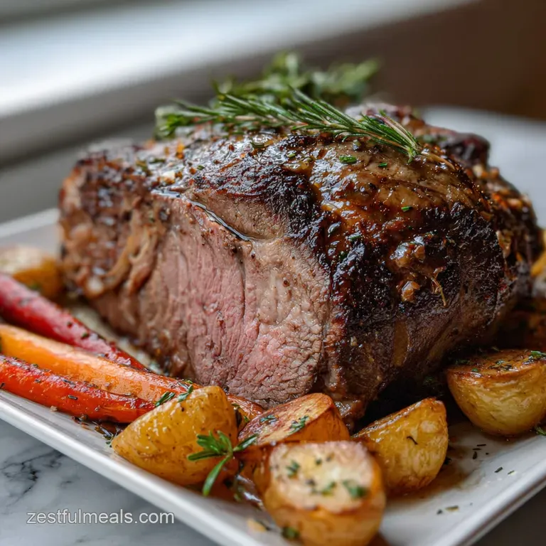 Slices of tender roast beef artfully arranged on a plate with vibrant green asparagus and creamy mashed potatoes.