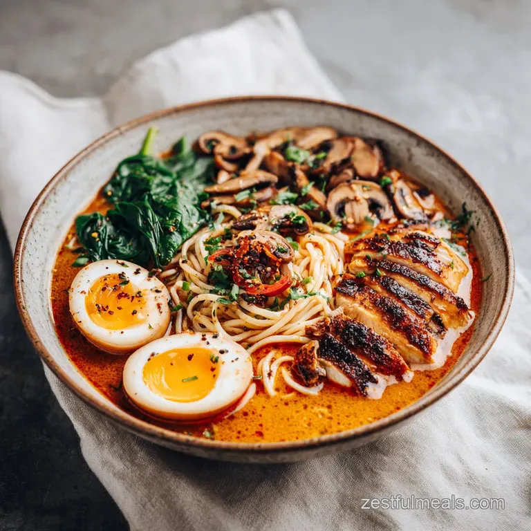 Fiery Chicken Ramen Recipe with Creamy Garlic Sauce