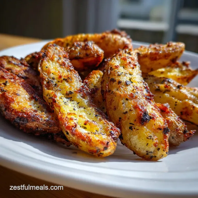 Perfectly crisp fingerling potatoes artfully arranged on a white plate, sprinkled with sea salt, ready for a delicious sid...