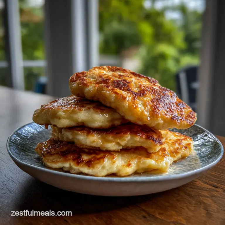 Fluffy pancake stack, artfully arranged, with a dusting of powdered sugar. The plate is garnished with a vibrant strawberr...