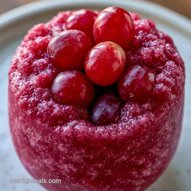 Two chilled glasses of deep violet frozen drink on a bright white surface, garnished with fresh purple grapes.