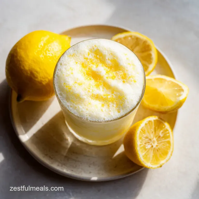 Two frosted lemonades garnished with lemon wedges, bright yellow against a light background, inviting and thirst-quenching.