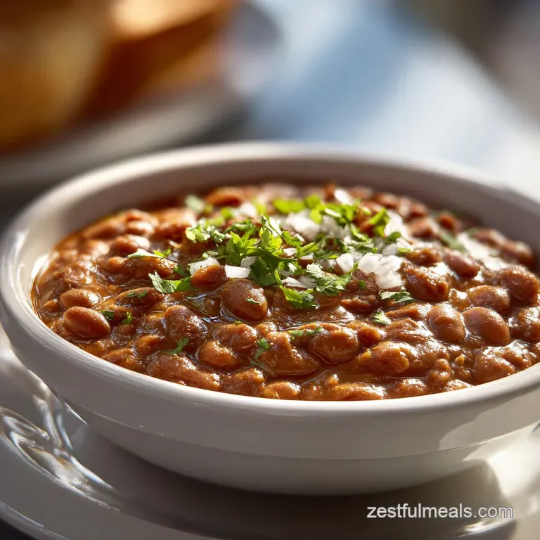 Creamy beige refried beans in a rustic bowl, garnished with crumbled cheese and vibrant cilantro sprigs. Warm, comforting ...
