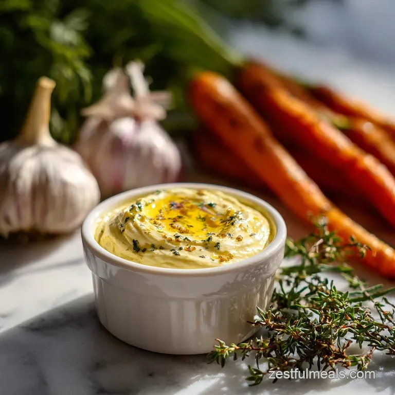 Elegant swirls of pale green dip with fresh herb sprigs, artfully arranged on a white platter, paired with crisp vegetable...