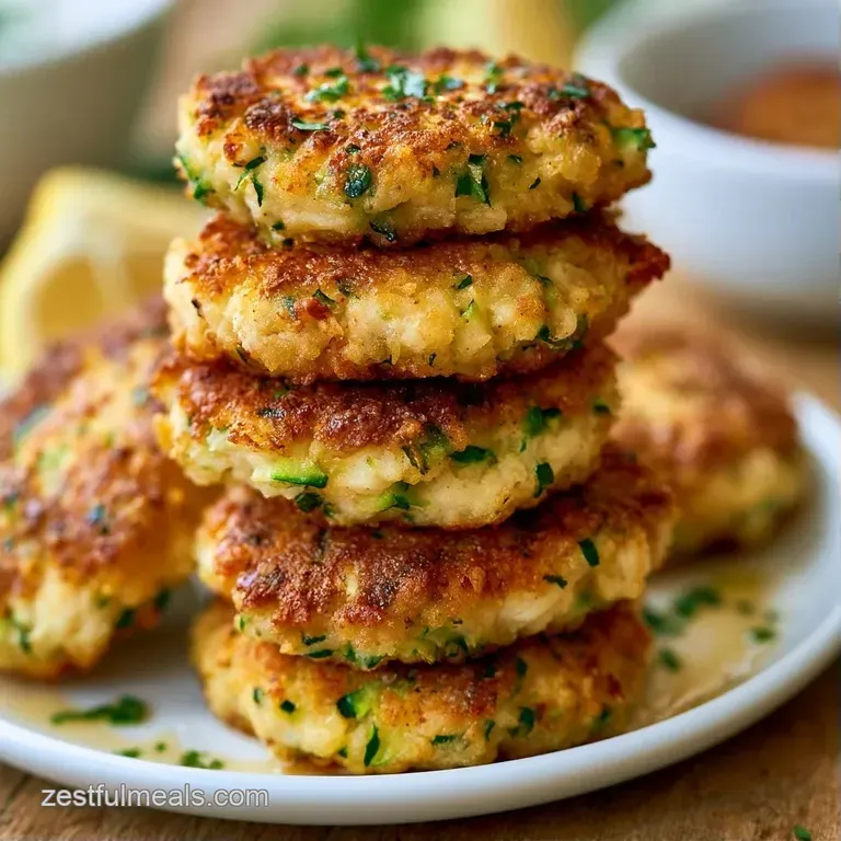 Crispy golden patties topped with a dollop of white cream sauce and a sprig of fresh green parsley on a white plate.