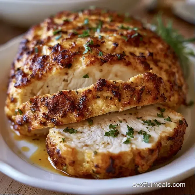 Savory slice of glazed poultry loaf paired with buttery mashed potatoes and bright steamed carrots on a white plate.