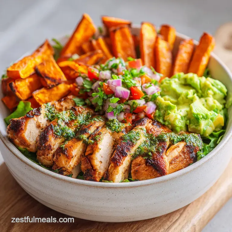 Grilled Herb Chicken Bowl with Sweet Potato Fries