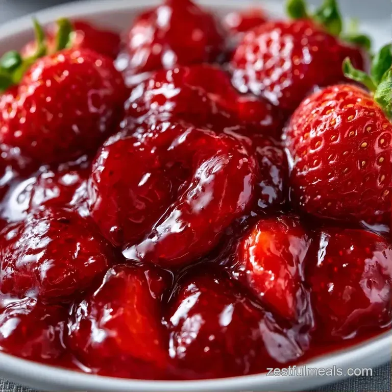 A swirl of deep red fruit preserve atop a toasted piece of sourdough bread, garnished with a fresh mint leaf.