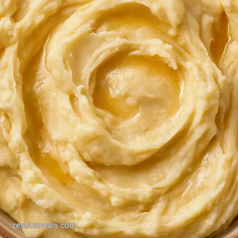 A smooth swirl of creamy white potatoes topped with a pat of melting butter on a minimalist ceramic plate.