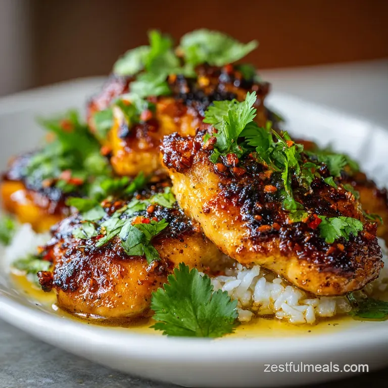 Plated chicken breast, glistening with sauce, served over fluffy rice and steamed broccoli. A comforting, balanced meal.