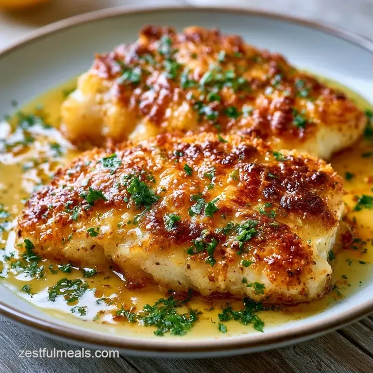 Elegant white fish fillet topped with melted butter and herbs, paired with steamed greens on a matte black plate.