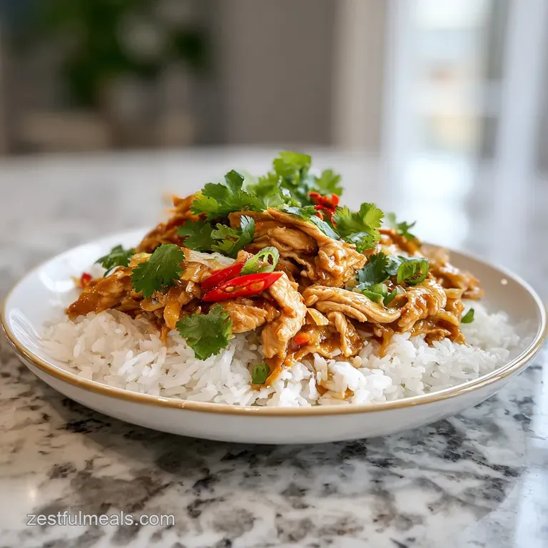 A neatly filled crepe overflows with savory Mu Shu Chicken. Plum sauce streaks across the plate, dotted with green onions ...