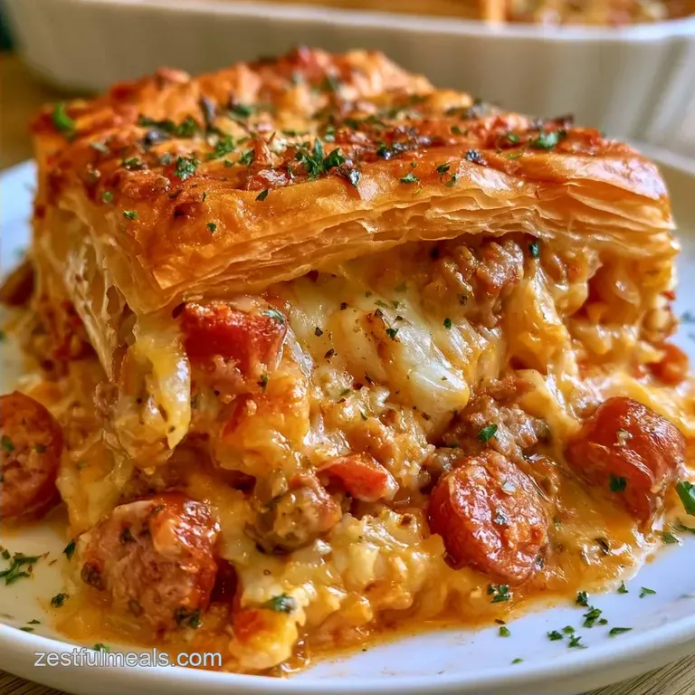 Phyllo Dough Breakfast Casserole with Sausage
