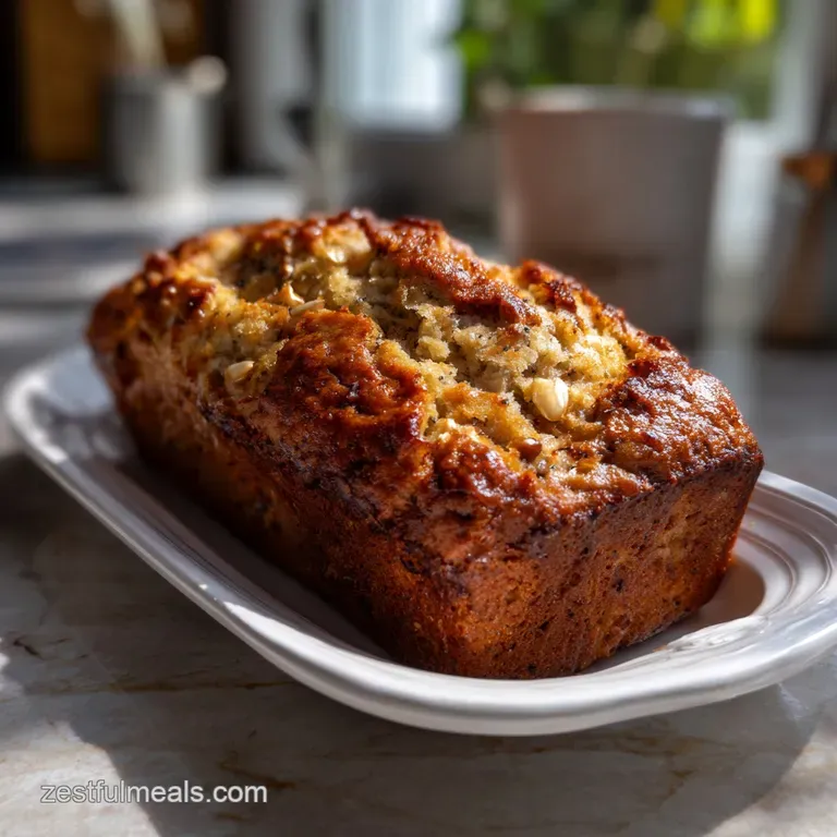 Thick slices of banana bread artfully arranged on a white plate, alongside a pat of butter and a sprinkle of cinnamon, cre...