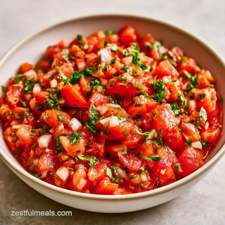 Bright red chunky salsa served in a clear glass bowl beside a stack of warm, salted corn tortilla chips.