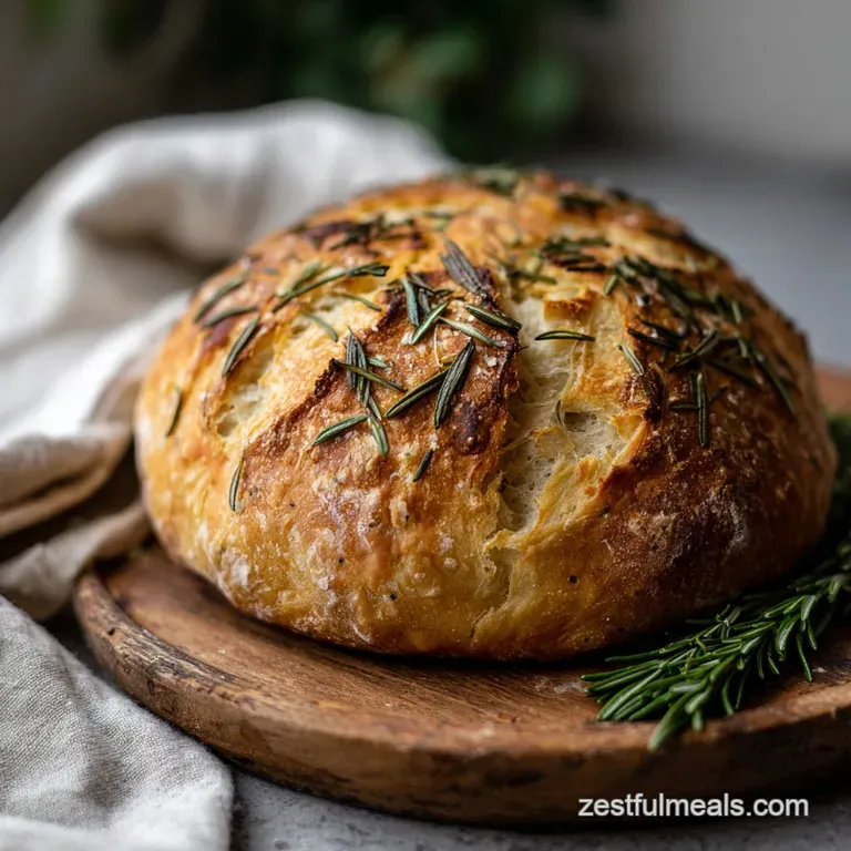 Thick slice of crusty artisan bread with herbs, steam rising, next to a pat of melting butter on a white plate. Inviting t...
