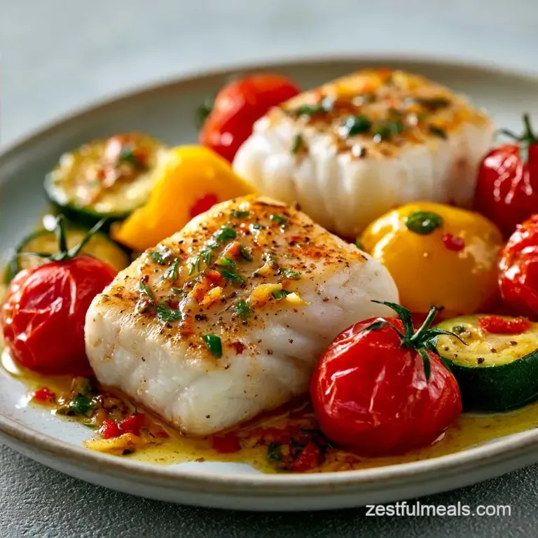 Sheet Pan Baked Cod with Mediterranean Vegetables