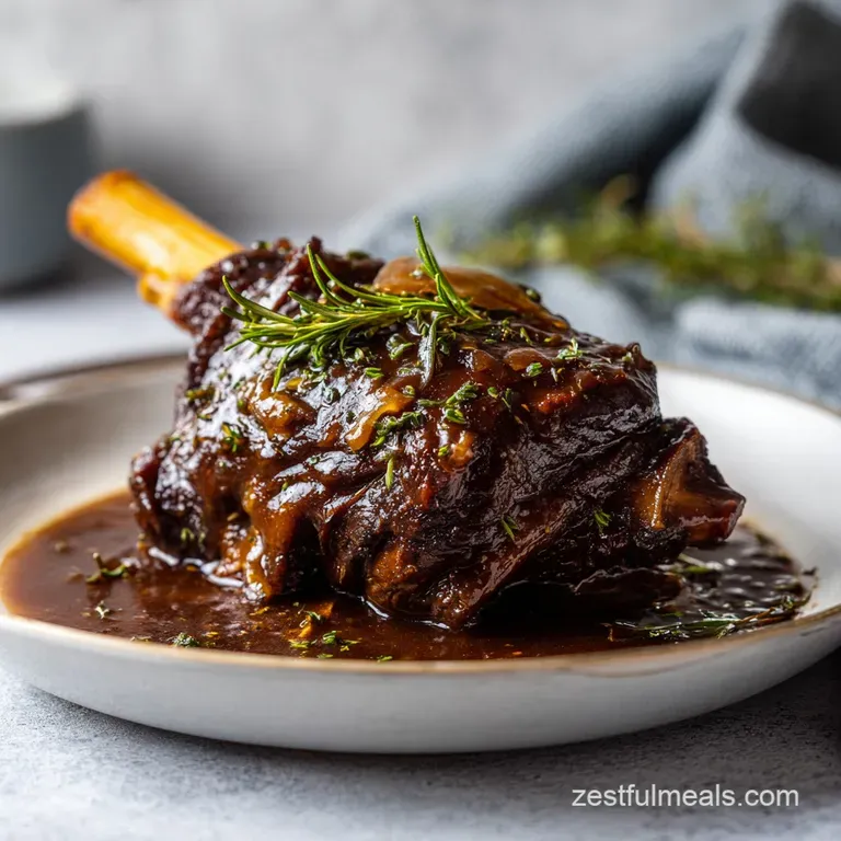 Slow Cooked Lamb Shanks: Garlic and Herb Infused Gravy