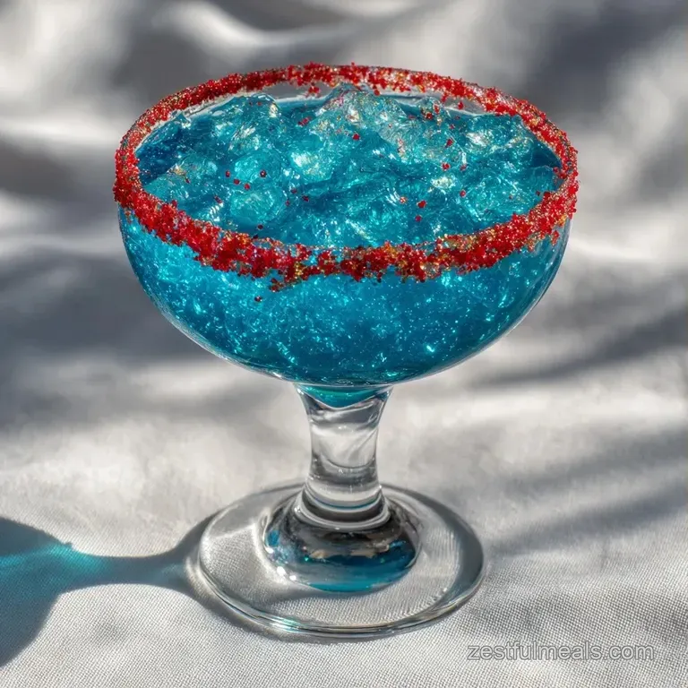 A tall flute of crimson liquid with a floating chili slice and a lemon twist, set against a dark moody background.