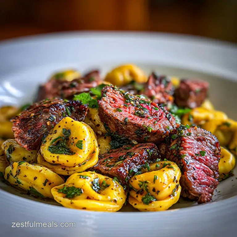 One-Pan Steak Bite Tortellini with Garlic and Herbs