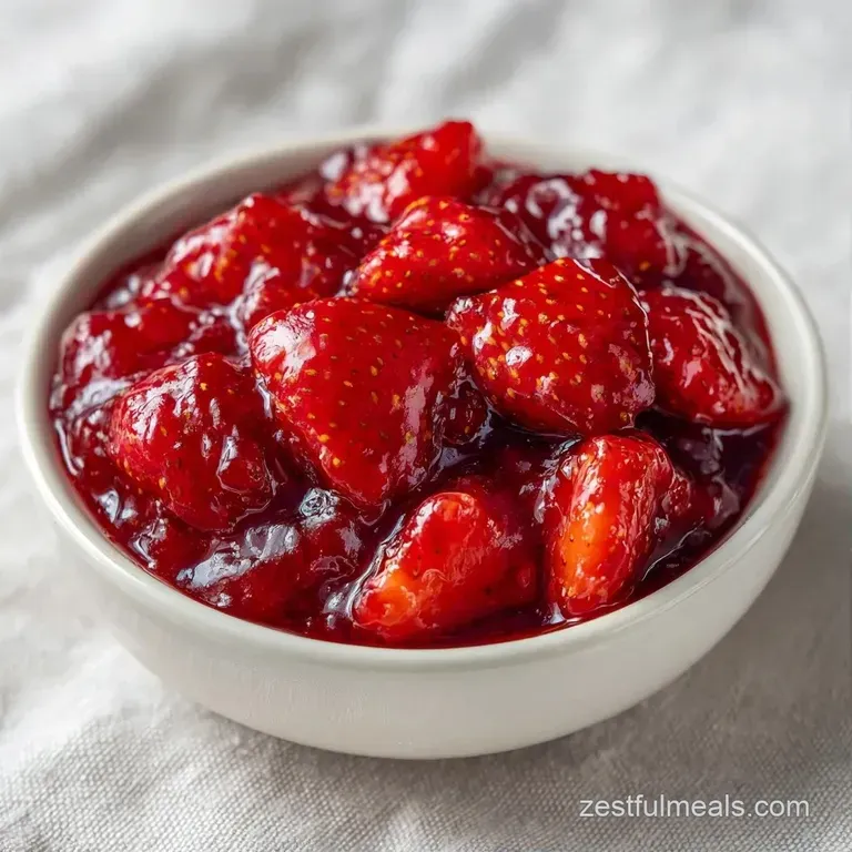 Glossy crimson fruit preserves spread over a golden toast point, accented by a slice of fresh lemon on a marble tray.